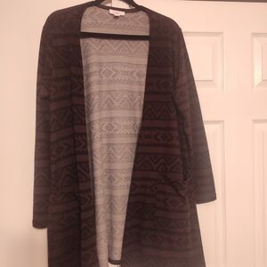 LuLaRoe Dark Brown & Black Geometric/Aztec Lightweight Cardigan Size Large